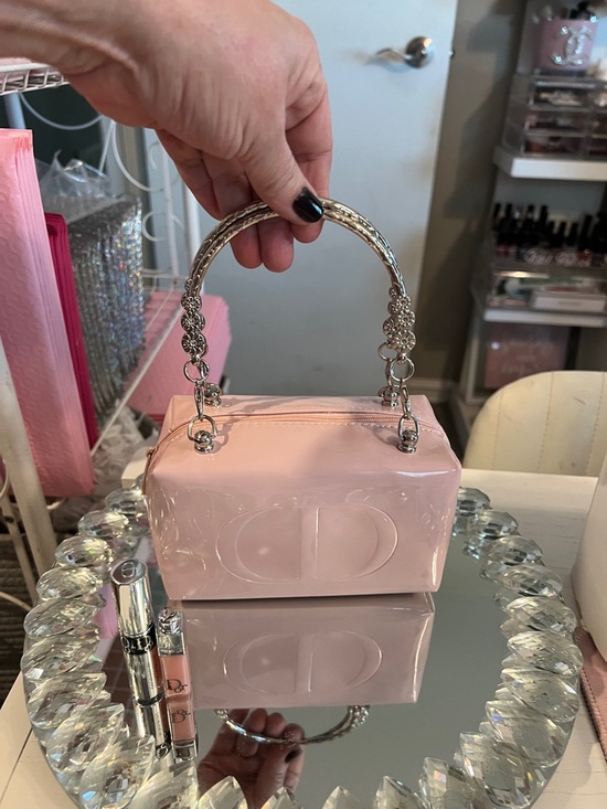 Dior Pink Patent Cosmetic Bag with Silver-Tone Handles- Mini Lip & Mascara - Picture 3 of 8